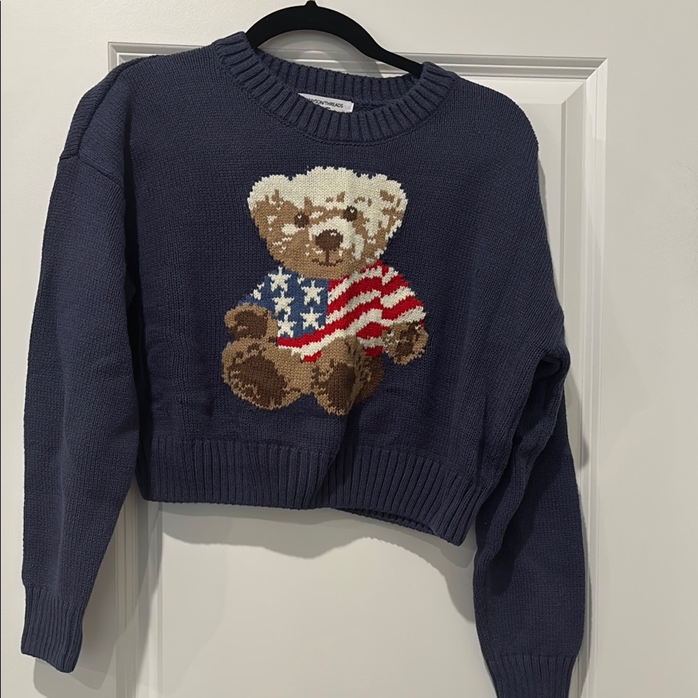 Grayson Threads Navy Sweater with Patriotic Bear